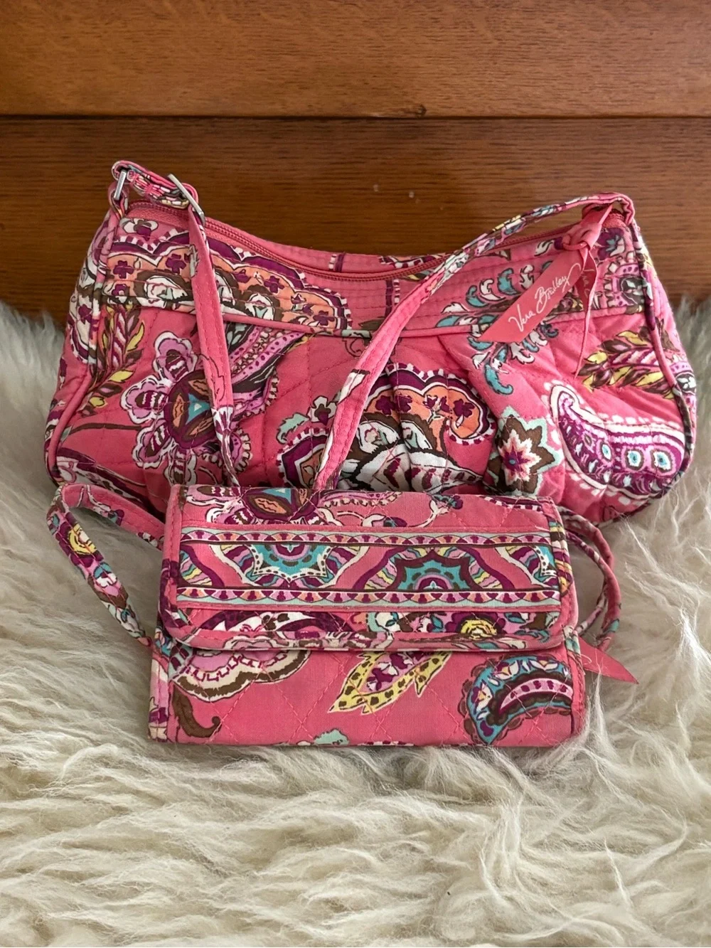 Vera Bradley ‘Call Me Coral’ Pink Paisley Satchel with Matching Wallet